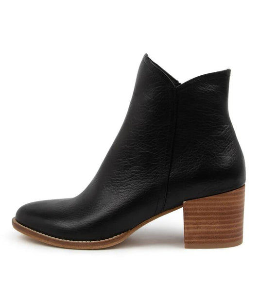 Image of Boots. Productname: Mocker Black Natural Heel Leather Ankle Boots in BLACK-NATURAL HEEL colour by brand - MIDAS