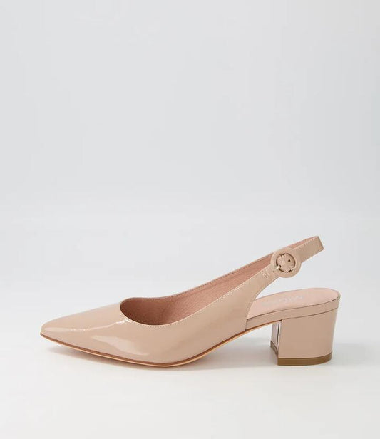 Image of Heels. Productname: Amali Latte Patent Leather Pump Heels in LATTE colour by brand - MIDAS