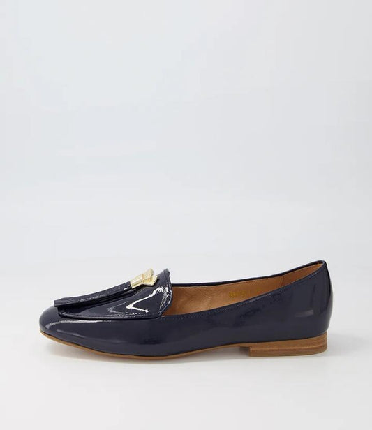 Image of Flats. Productname: Marcell Navy Patent Leather Loafers in NAVY colour by brand - MIDAS