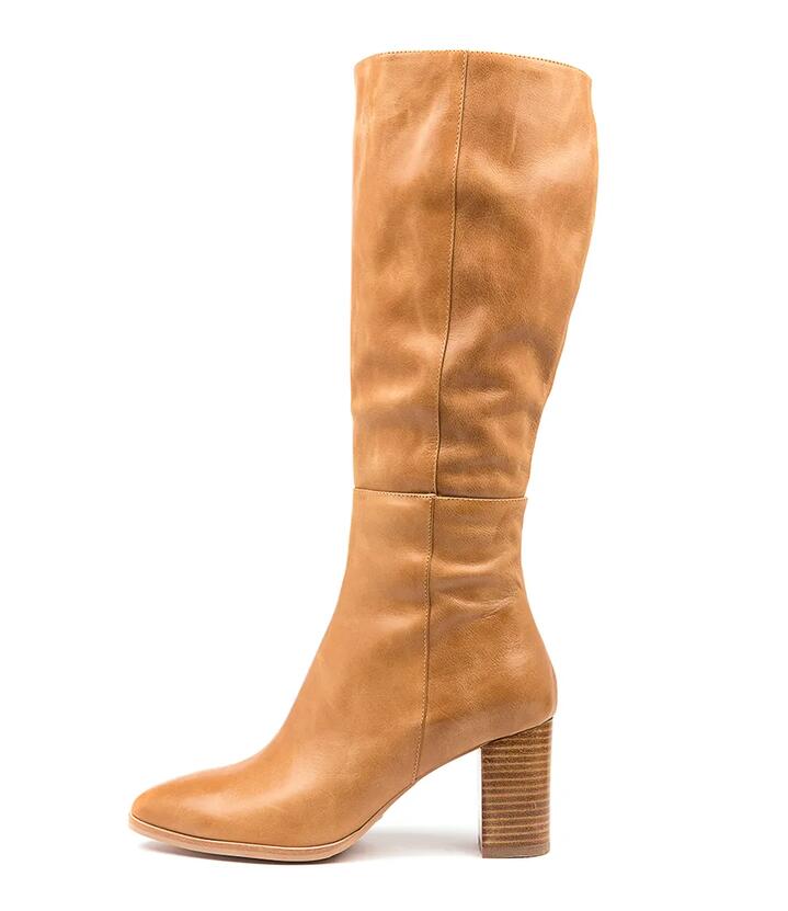 Image of Boots. Productname: Able Tan Leather Knee High Boots in Tan colour by brand - MIDAS
