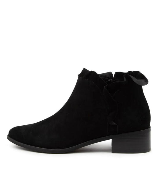 Image of Boots. Productname: Pretti Black Suede Ankle Boots in BLACK colour by brand - MIDAS