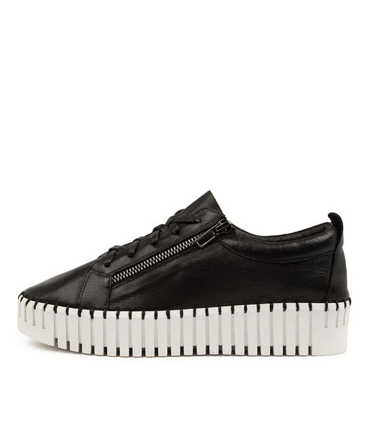 Image of Sneakers. Productname: Braelyn Black Leather Sneakers in BLACK-WHITE SOLE colour by brand - MIDAS