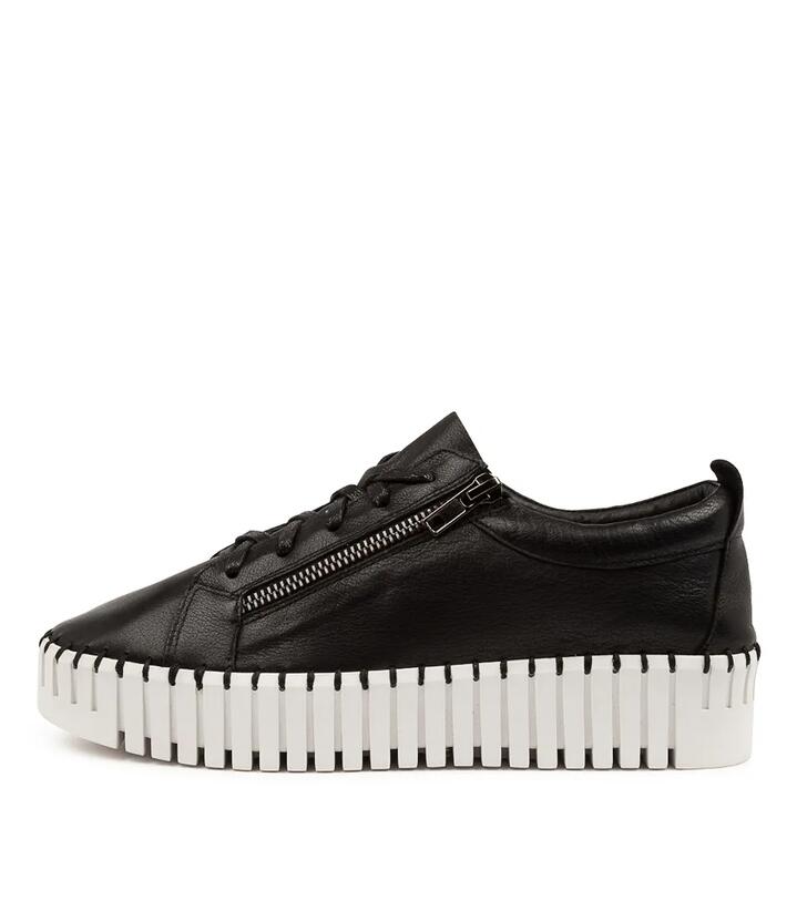 Image of Sneakers. Productname: Braelyn Black Leather Sneakers in Black-White Sole colour by brand - MIDAS