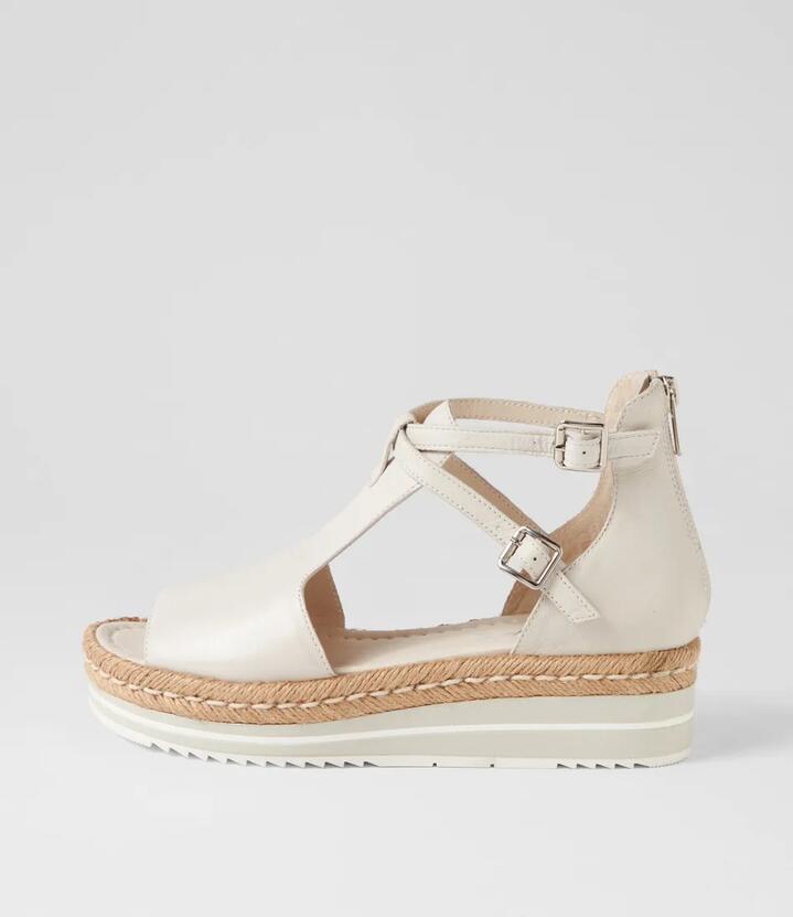Image of Sandals. Productname: Alexus Ivory Leather Sandals in Ivory colour by brand - MIDAS