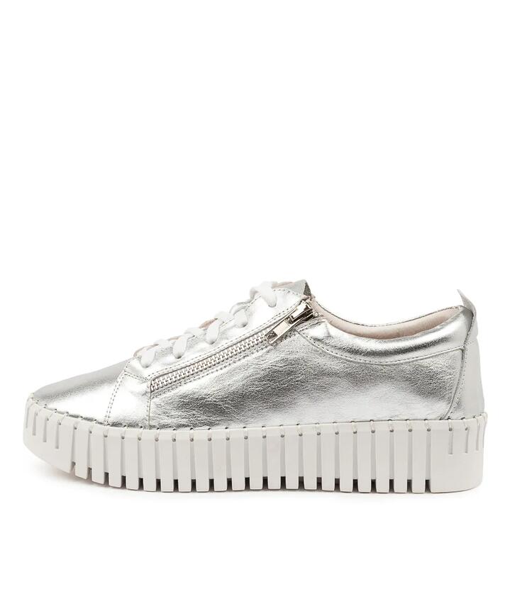 Image of Sneakers. Productname: Braelyn Silver Leather Sneakers in Silver colour by brand - MIDAS