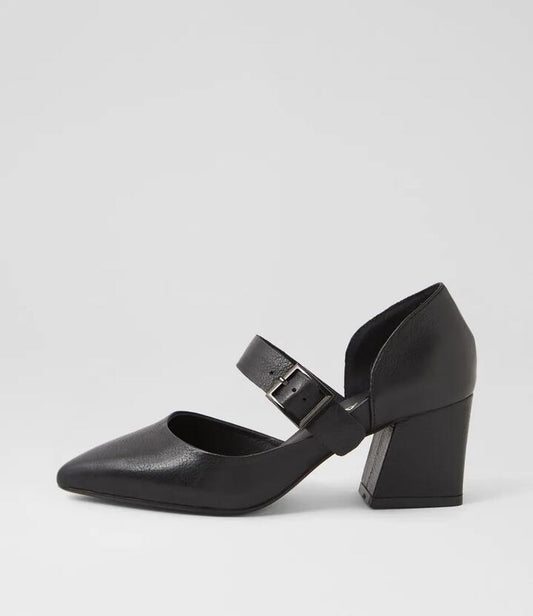 Image of Heels. Productname: Matcha Black Leather Heels in BLACK colour by brand - MIDAS