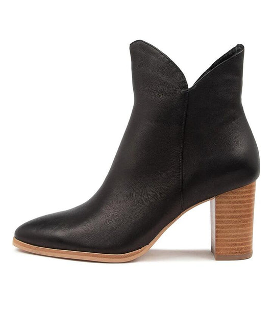 Image of Boots. Productname: Astronomi Black Natural Leather Ankle Boots in BLACK-NATURAL HEEL colour by brand - MIDAS
