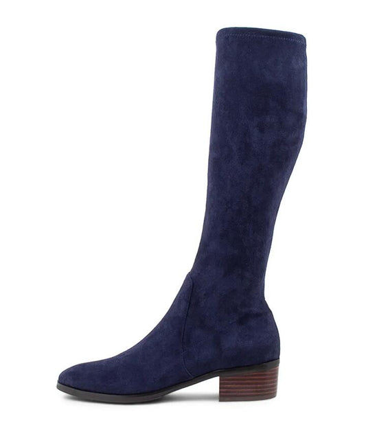 Image of Boots. Productname: Tenley Navy Stretch Microsuede Knee High Boots in NAVY colour by brand - MIDAS