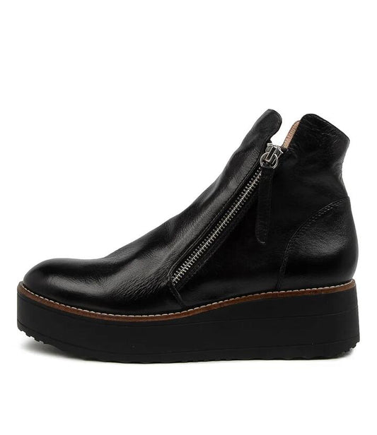 Image of Boots. Productname: Nent Black Leather Boots in BLACK-BLACK SOLE colour by brand - MIDAS