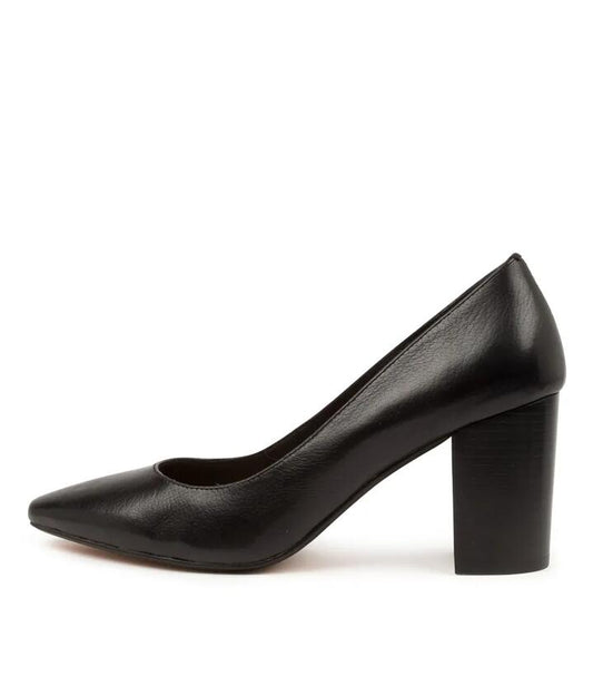 Image of Heels. Productname: Sabine Black Leather Heels in BLACK-BLACK HEEL colour by brand - MIDAS