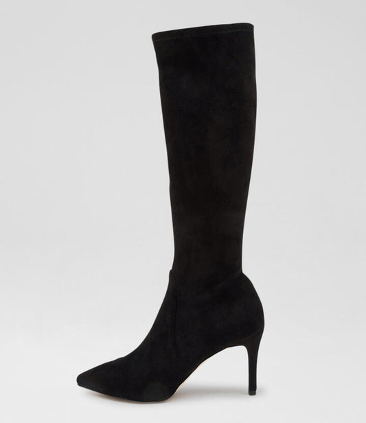 Image of Boots. Productname: Bobi Black Stretch Microsuede Boots in BLACK colour by brand - MIDAS