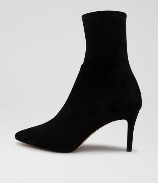 Image of Boots. Productname: Beauty Black Stretch Microsuede Ankle Boots in BLACK colour by brand - MIDAS
