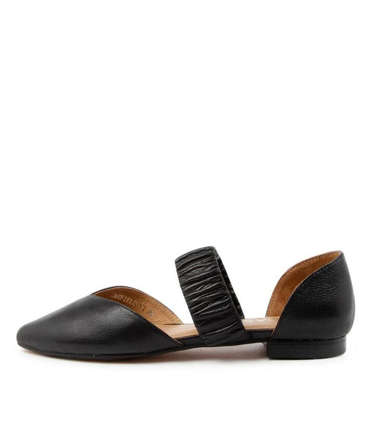 Image of Footwear. Productname: Garfield Black Leather Flat Shoes in BLACK colour by brand - MIDAS