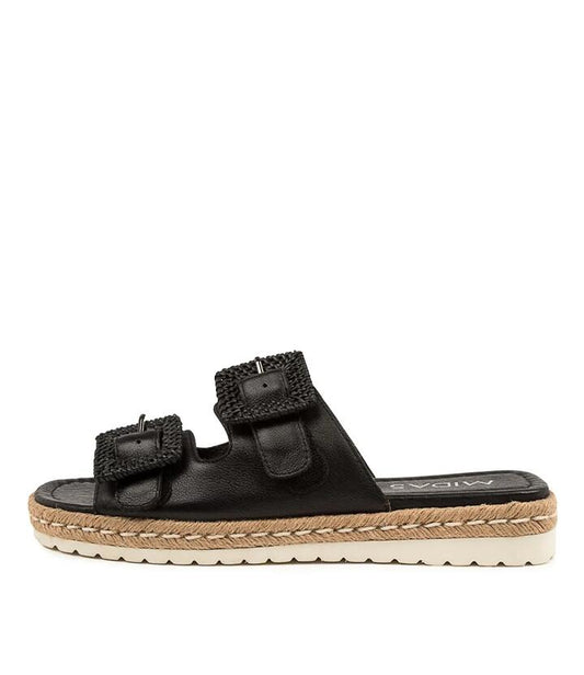 Image of Sandals. Productname: Singe Black Leather in BLACK-BLACK colour by brand - MIDAS