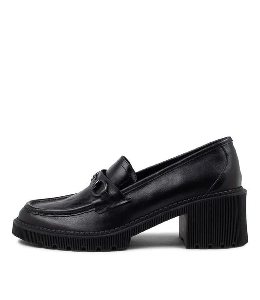 Image of Heels. Productname: Zoei Black Leather Heels in BLACK colour by brand - MIDAS