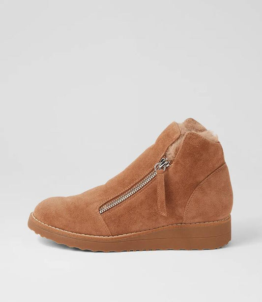 Image of Boots. Productname: Opelle Light Choc Taupe Suede Fur Ankle Boots in LT CHOC-TAUPE colour by brand - MIDAS