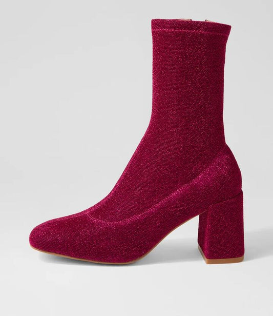 Image of Boots. Productname: Trusted Fuchsia Glitter Stretch Fabric Ankle Boots in FUCHSIA GLITTER colour by brand - MIDAS