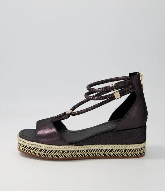 Image of Sandals. Productname: Xavia Black Shimmer Leather Sandals in BLACK colour by brand - MIDAS