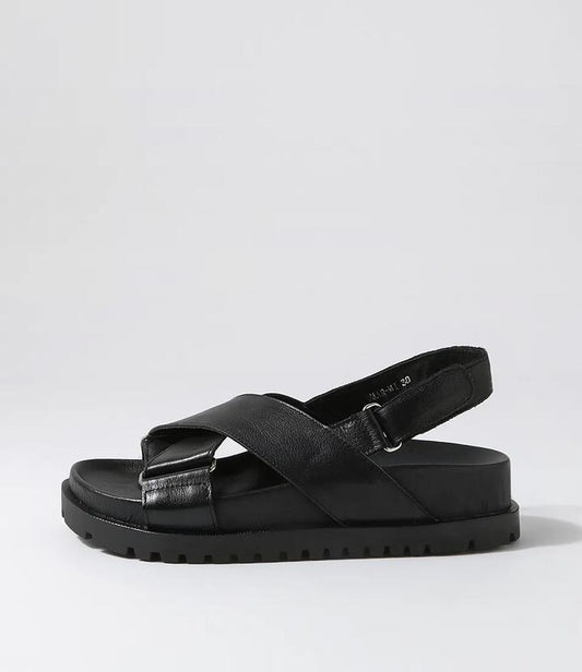 Image of Sandals. Productname: Umar Black Leather Sandals in BLACK-BLACK SOLE colour by brand - MIDAS
