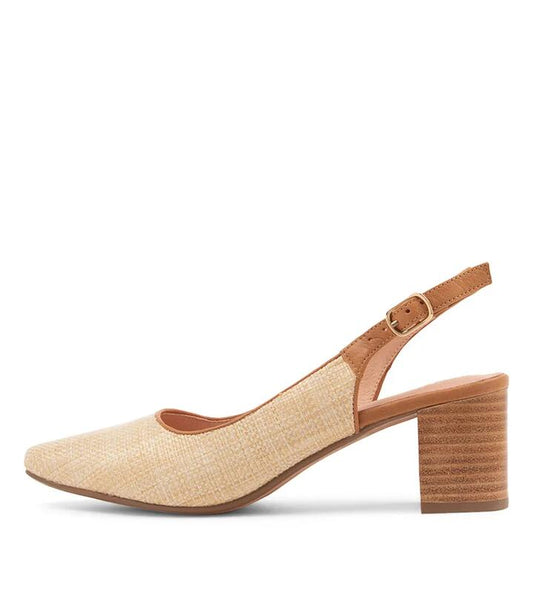 Image of Heels. Productname: Lexiar Nat Woven Dark Tan Leather Pump Heels in NATURAL-DK TAN colour by brand - MIDAS
