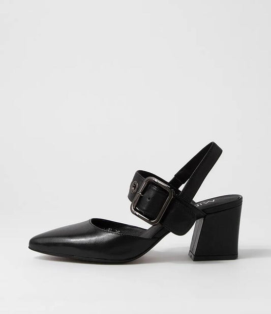 Image of Heels. Productname: Maddox Black Leather Heels in BLACK colour by brand - MIDAS