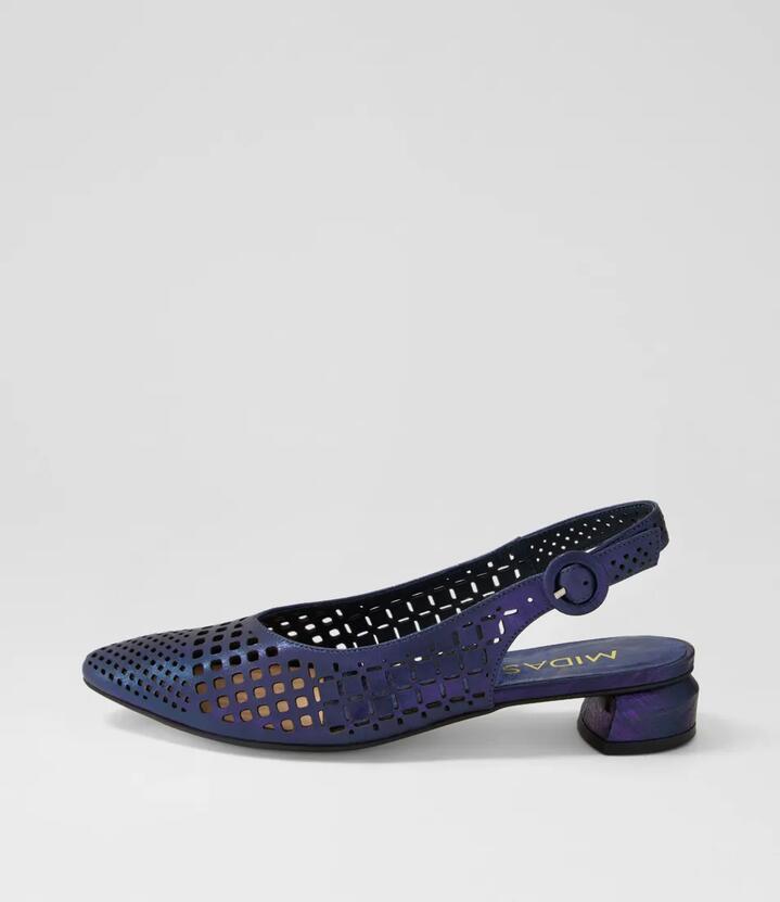 Image of Footwear. Productname: Favla Navy Scratch Leather Flat Shoes in NAVY colour by brand - MIDAS