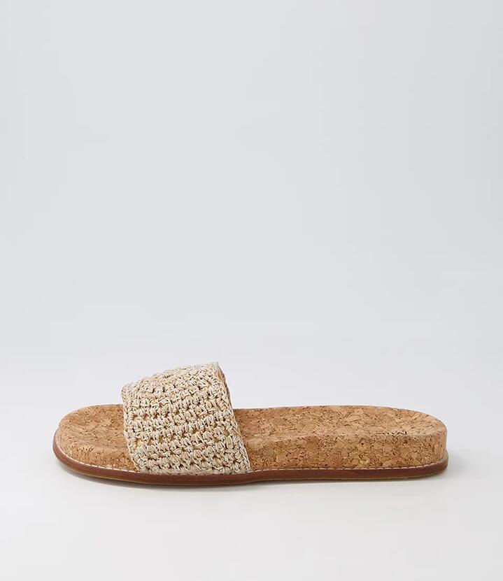 Image of Slippers. Productname: Nola Natural Woven Slides in NATURAL colour by brand - MIDAS