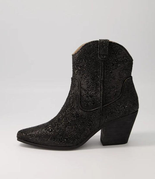 Image of Boots. Productname: Willis Black Jewel Fabric Ankle Boots Bh in BLACK JEWEL-BLACK HEEL colour by brand - MIDAS