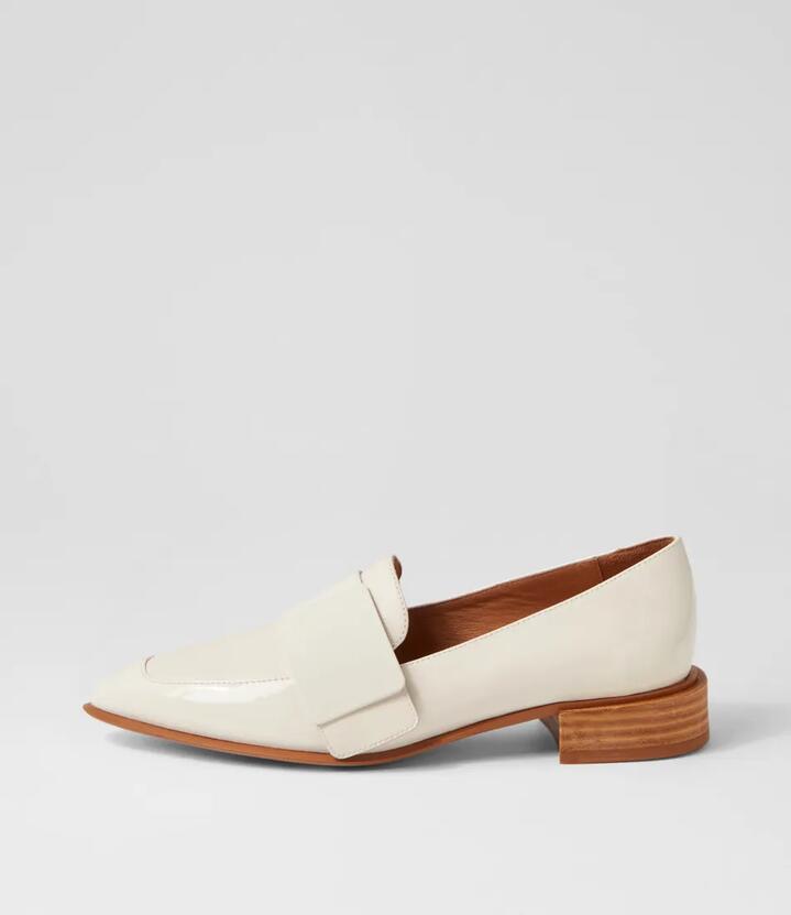 Image of Flats. Productname: Easey Ivory Patent Leather Loafers in Ivory-Ivory colour by brand - MIDAS