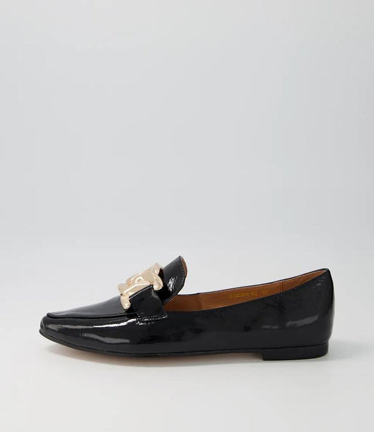 Image of Flats. Productname: Symona Black Patent Leather Loafers in BLACK colour by brand - MIDAS