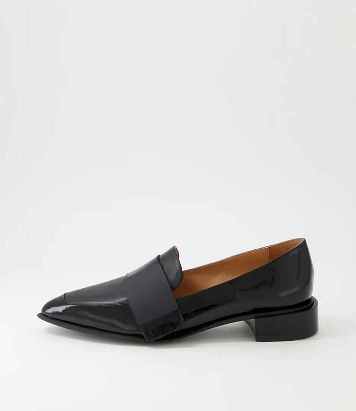 Image of Flats. Productname: Easey Black Patent Leather Loafers in Black-Black colour by brand - MIDAS