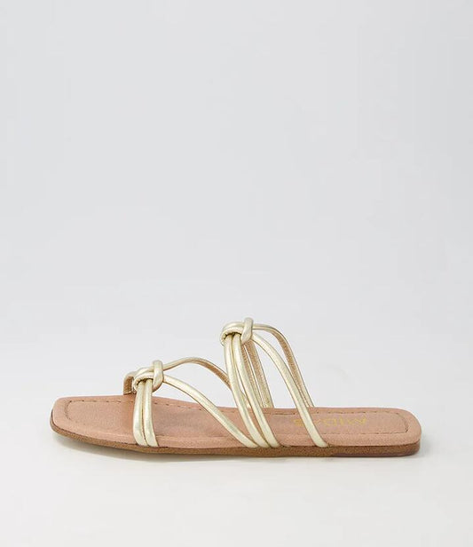 Image of Sandals. Productname: Lolli Pale Gold Leather Sandals in PALE GOLD colour by brand - MIDAS