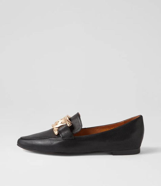 Image of Flats. Productname: Symona Black Leather Loafers in BLACK colour by brand - MIDAS
