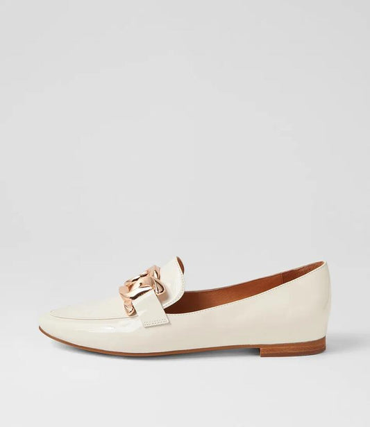 Image of Flats. Productname: Symona Ivory Patent Leather Loafers in IVORY colour by brand - MIDAS