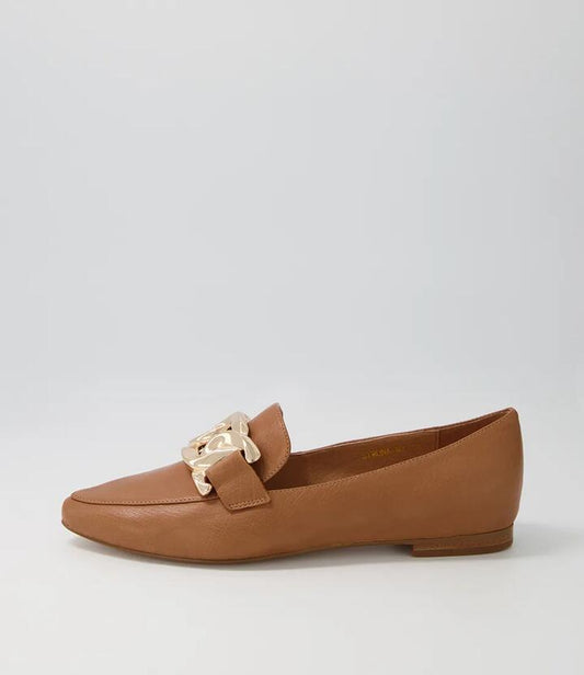 Image of Flats. Productname: Symona Dark Tan Leather Loafers in DK TAN colour by brand - MIDAS