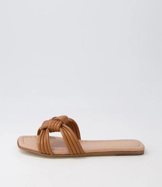 Image of Slippers. Productname: Lacidy Dark Tan Leather Slides in DK TAN colour by brand - MIDAS