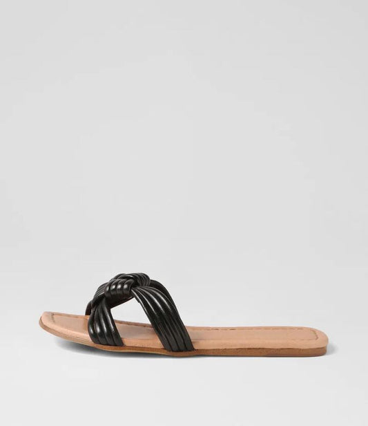 Image of Slippers. Productname: Lacidy Black Leather Slides in BLACK colour by brand - MIDAS