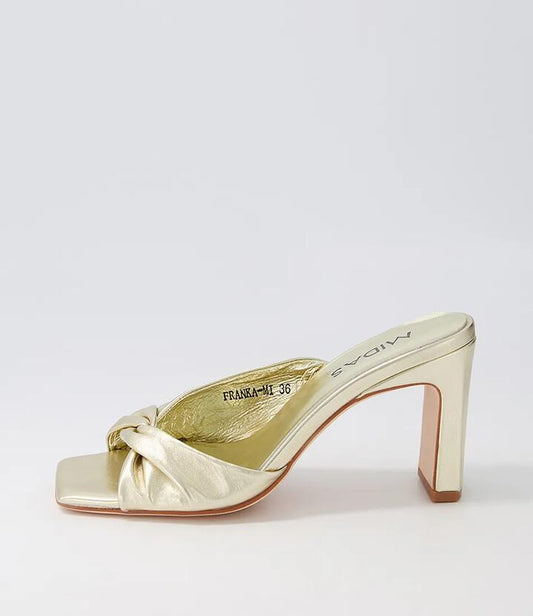 Image of Slippers. Productname: Franka Gold Leather Slides in GOLD colour by brand - MIDAS