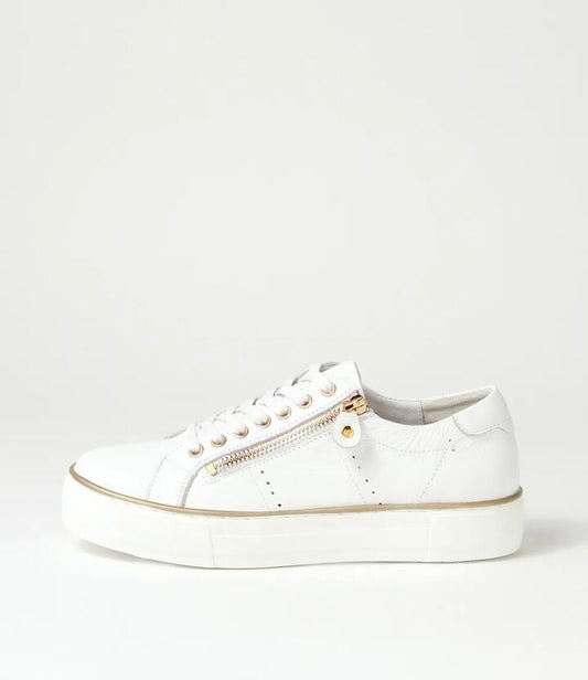 Image of Sneakers. Productname: Feema White Leather Sneakers in WHITE-WHITE SOLE colour by brand - MIDAS
