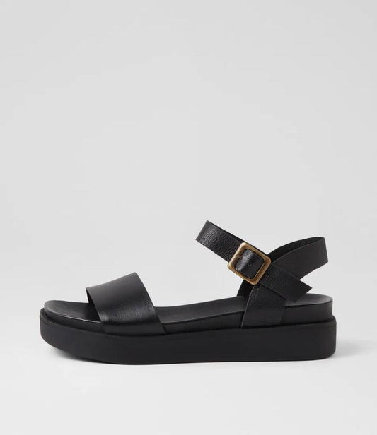 Image of Sandals. Productname: Benjo Black Leather Sandals in BLACK-BLACK SOLE colour by brand - MIDAS