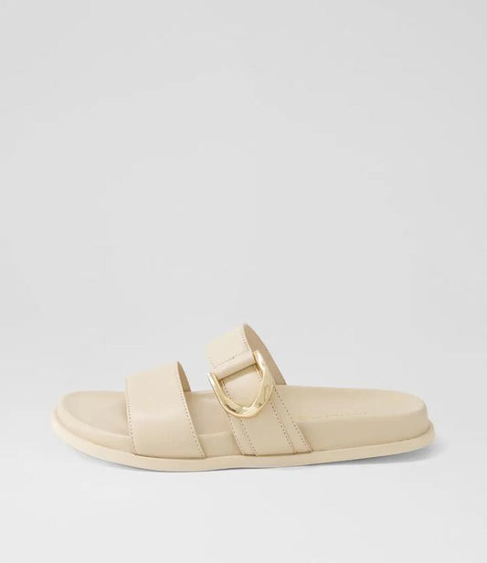 Image of Slippers. Productname: Valanse Cream Leather Slides in CREAM colour by brand - MIDAS
