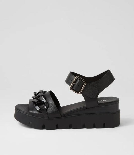 Image of Sandals. Productname: Reliks Black Leather Sandals in BLACK-BLACK&BLACK colour by brand - MIDAS