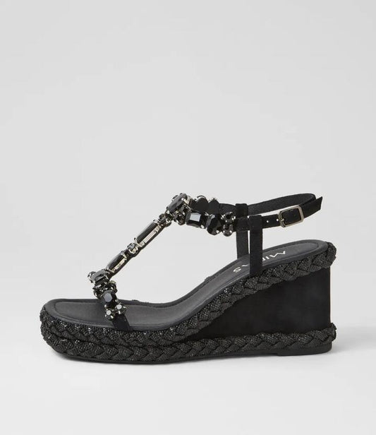Image of Sandals. Productname: Vonto Black Suede Jewels Sandals in BLACK colour by brand - MIDAS