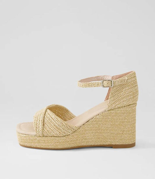Image of Sandals. Productname: Carly Latte Synthetic Raffia Sandals in LATTE colour by brand - MIDAS
