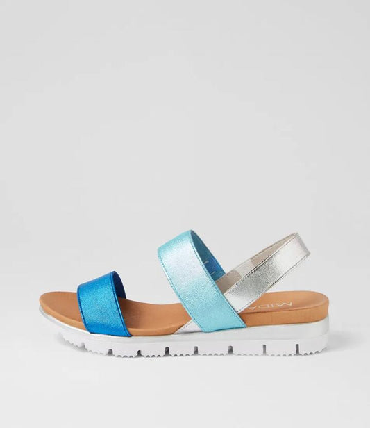 Image of Sandals. Productname: Lolly Cobalt Aqua Multi Elastic Sandals in COBALT-AQUA MULTI colour by brand - MIDAS