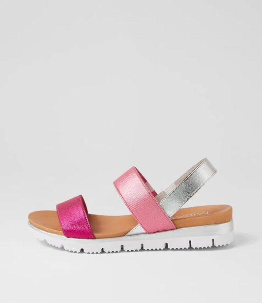 Image of Sandals. Productname: Lolly Fuchsia Pink Multi Elastic Sandals in FUCHSIA-PINK MULTI colour by brand - MIDAS