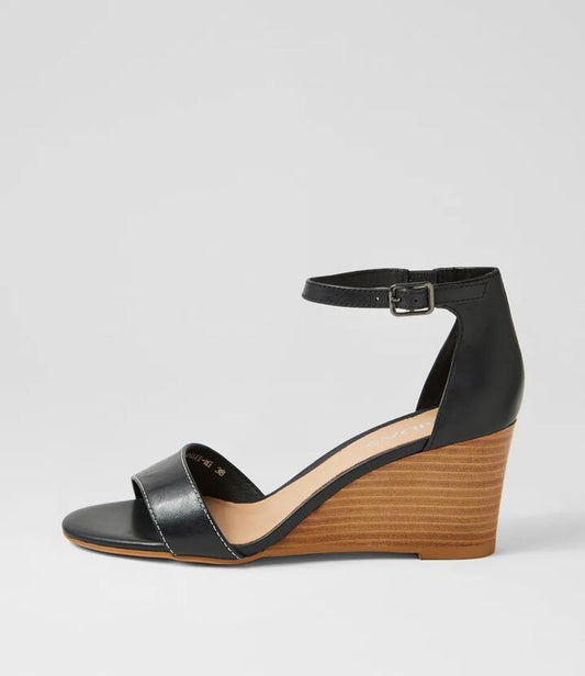 Image of Sandals. Productname: Sandii Black Natural Heel Leather Sandals in BLACK-NATURAL HEEL colour by brand - MIDAS