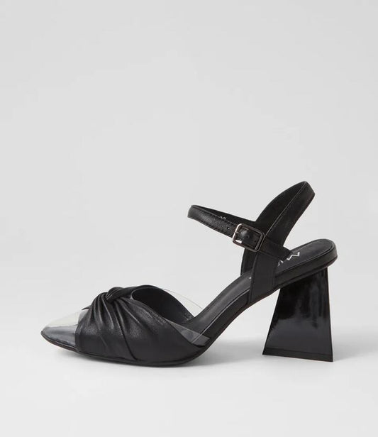 Image of Heels. Productname: Heven Clear Black Vinylite Leather Heels in CLEAR-BLACK colour by brand - MIDAS