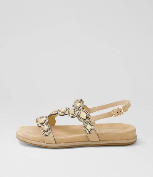 Image of Sandals. Productname: Yanda Latte Suede Jewels Sandals in LATTE colour by brand - MIDAS