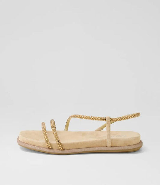 Image of Sandals. Productname: Yepper Latte Gold Suede Jewels Sandals in LATTE-GOLD colour by brand - MIDAS